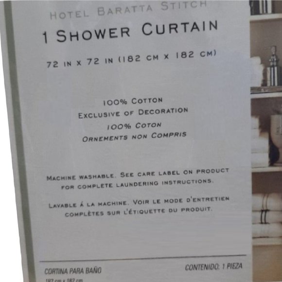 New  WHITE Wamsutta CHARCOAL Baratta Stitch 72" x 72" 100% Cotton Shower Curtain - Picture 3 of 4
